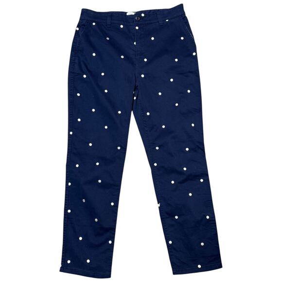 J.Crew Vintage Straight Pants Blue Metallic Embroidered Polka Dots 28 - Picture 1 of 4